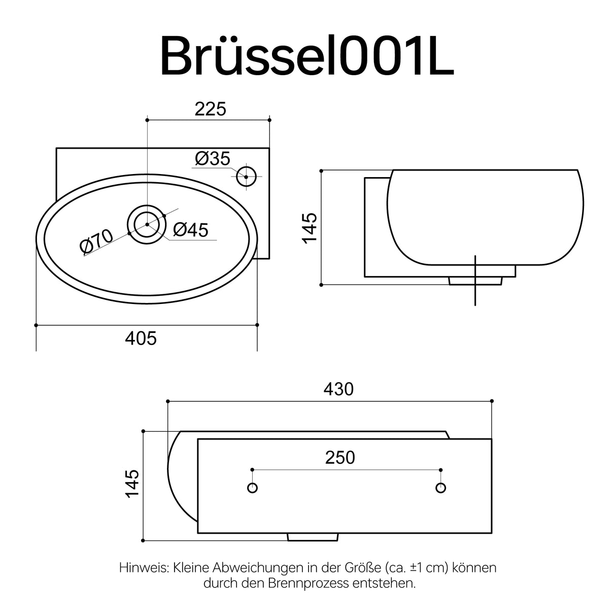 Lavabo Glasvilla, WC invités, vasque à poser, vasque suspendue en céramique avec revêtement NANO, L x P x H : 42 x 28 x 15 cm, Bruxelles001