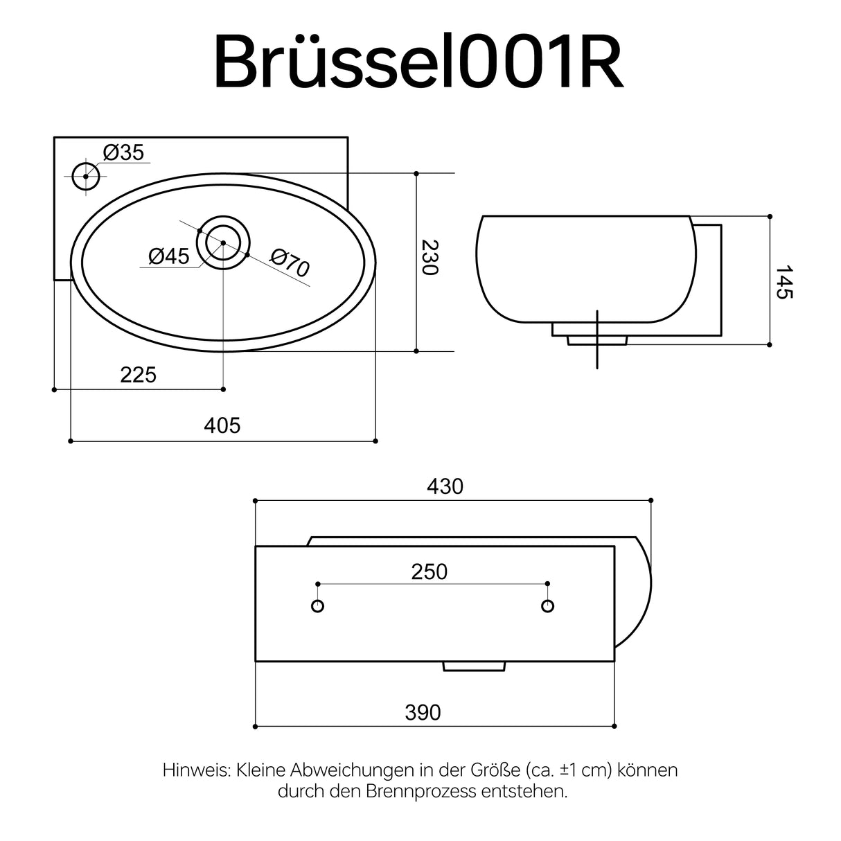 Lavabo Glasvilla, WC invités, vasque à poser, vasque suspendue en céramique avec revêtement NANO, L x P x H : 42 x 28 x 15 cm, Bruxelles001