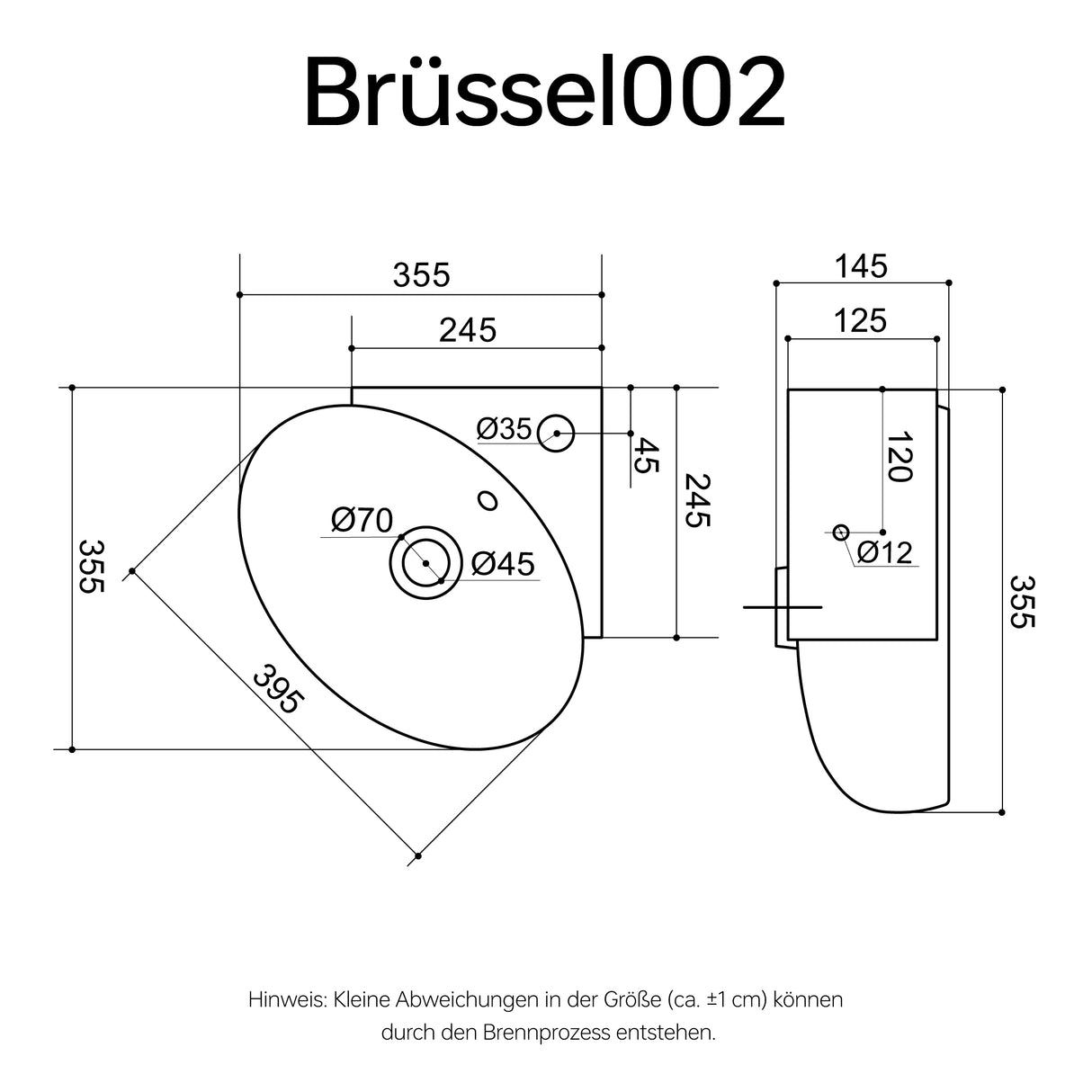 glasvilla Waschbecken Aufsatzwaschbecken Hängewaschbecken Klein Waschschale aus Keramik Weiß mit Nano-Beschichtung für das Badezimmer und Gäste-WC Brüssel002