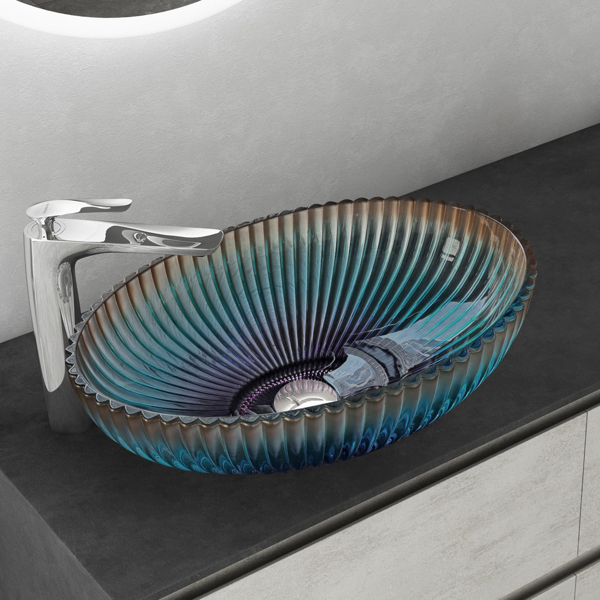 glasvilla Waschbecken Glas Aufsatzwaschbecken Glaswaschbecken Handwaschbecken Waschschale Oval Minerva08