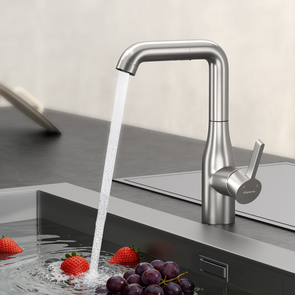 glasvilla Wasserhahn Küche Küchenarmatur mit Brause Ausziehbar, Küchenwasserhahn 360°Schwenkbar, Mischbatterie Spültischarmatur aus Edelstahl Turnix-04