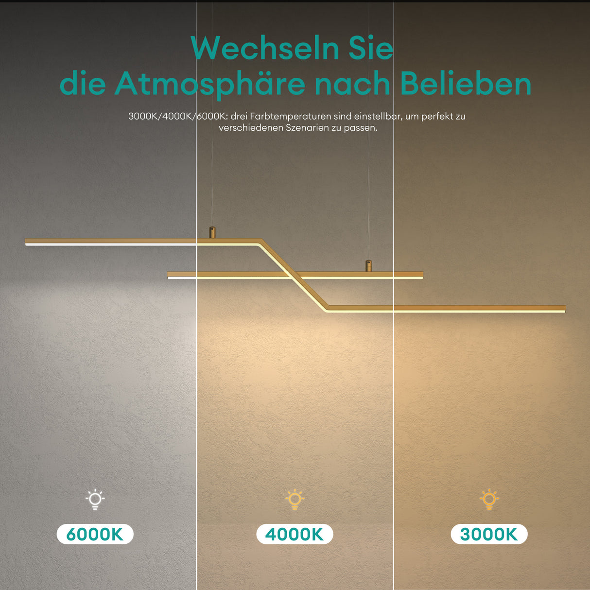 Suspension Glasvilla 105 cm, lampe LED suspendue au design linéaire, 3000K/4000K/6000K, câble réglable, 18 W, idéale pour salle à manger, salon ou chambre.