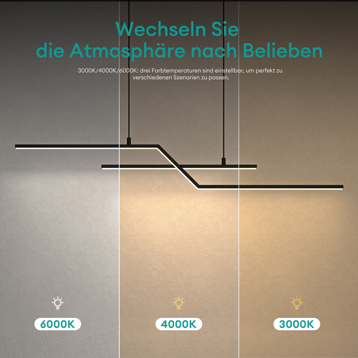 Glasvilla Design – Lámpara colgante LED lineal 105 cm, 3 temperaturas de color 3000K–6000K (18W)