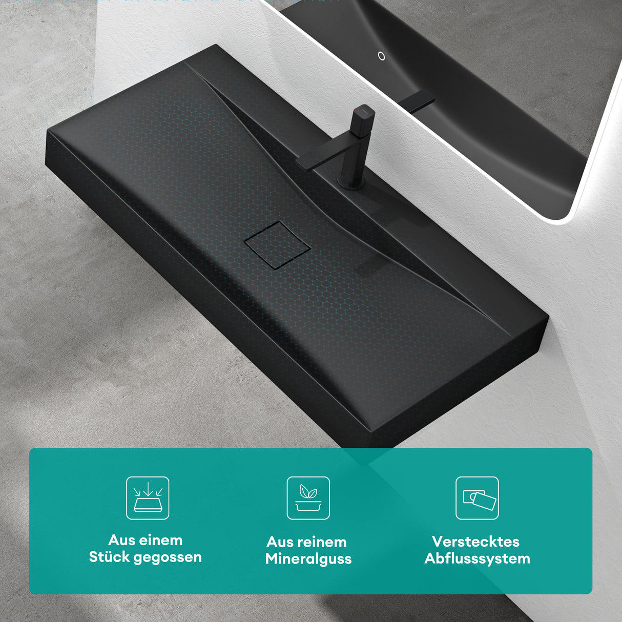 glasvilla Lavabo da Appoggio da Marmo fuso Lavabo Bagno Sospeso Lavandino Bagno Rettangolare Colossum810