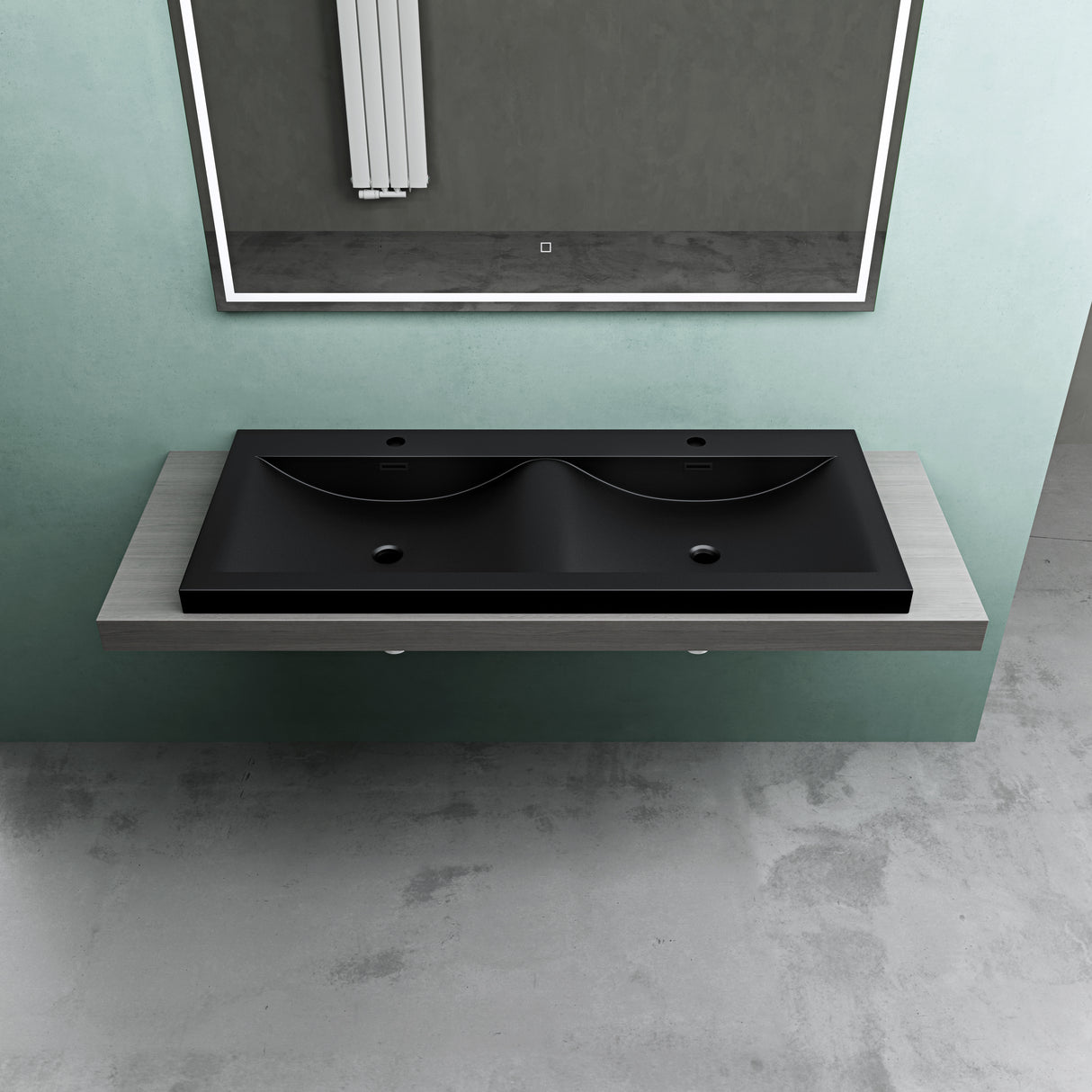 Lavabo Glasvilla, vasque encastrée, meuble sous-vasque, 2 vasques, en fonte minérale, rectangulaire, 2 trous de robinetterie, avec trop-plein, Col03