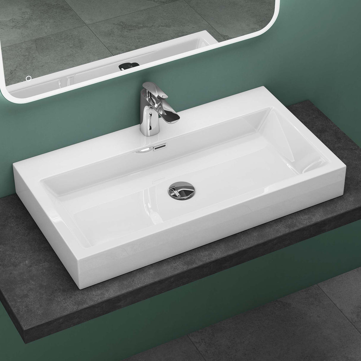 Lavabo à poser Glasvilla, lavabo mural, vasque en fonte minérale, salle de bain, rectangulaire, Col06