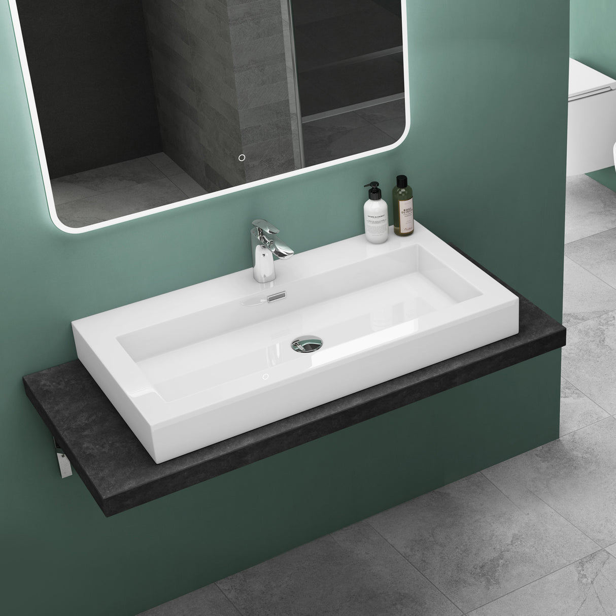 Lavabo Glasvilla Col18, lavabo suspendu, lavabo à poser, en fonte minérale, 1 trou de robinetterie, rectangulaire