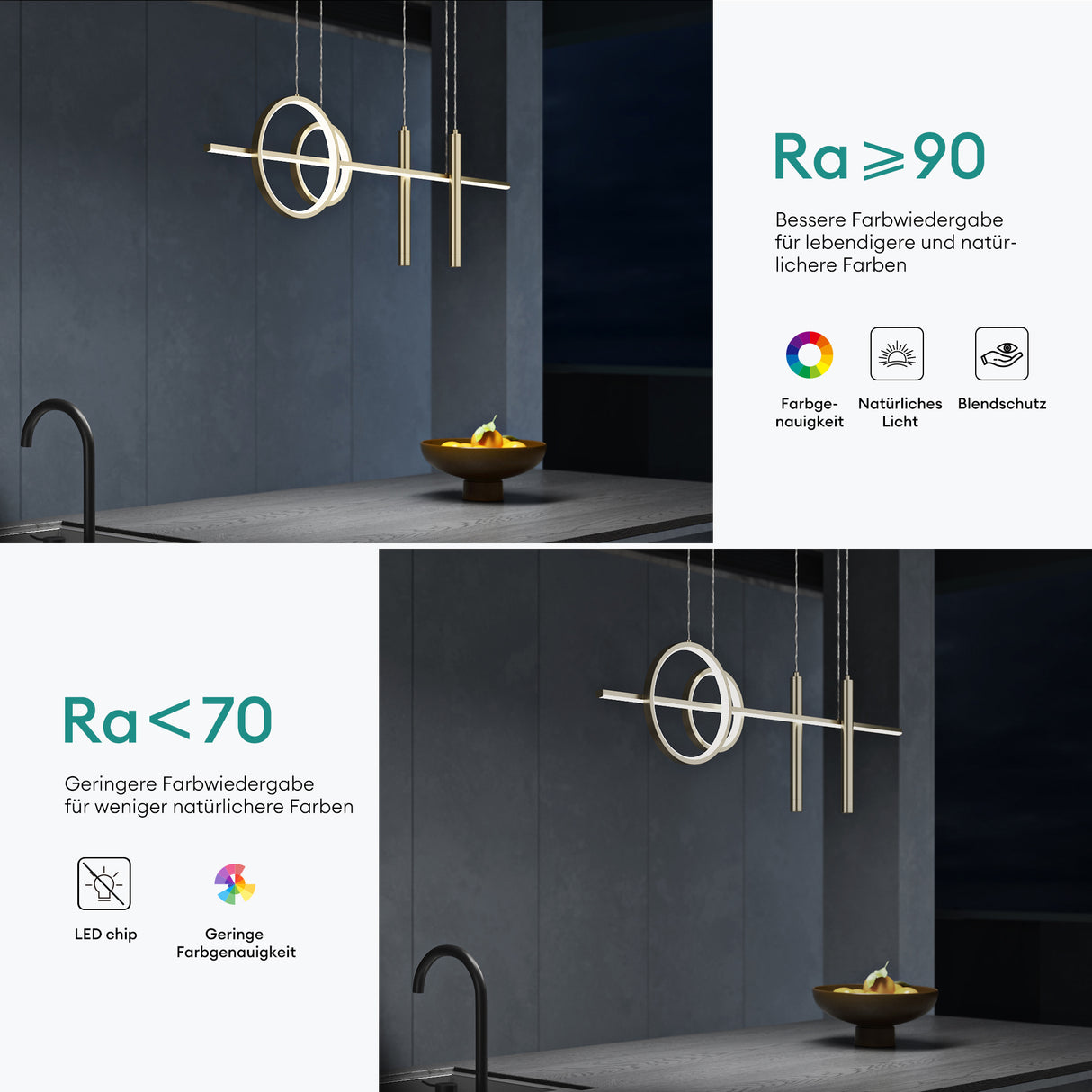 Suspension Glasvilla 100 cm, lampe LED suspendue, design linéaire, 3000K/4000K/6000K, câble réglable, 38W, idéale pour salle à manger, salon ou chambre.