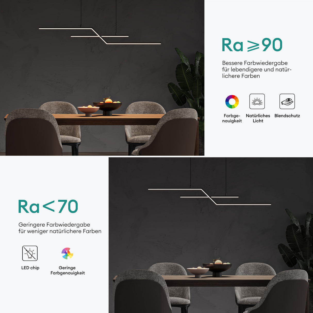 Suspension Glasvilla 105 cm, lampe LED suspendue au design linéaire, 3000K/4000K/6000K, câble réglable, 18 W, idéale pour salle à manger, salon ou chambre.