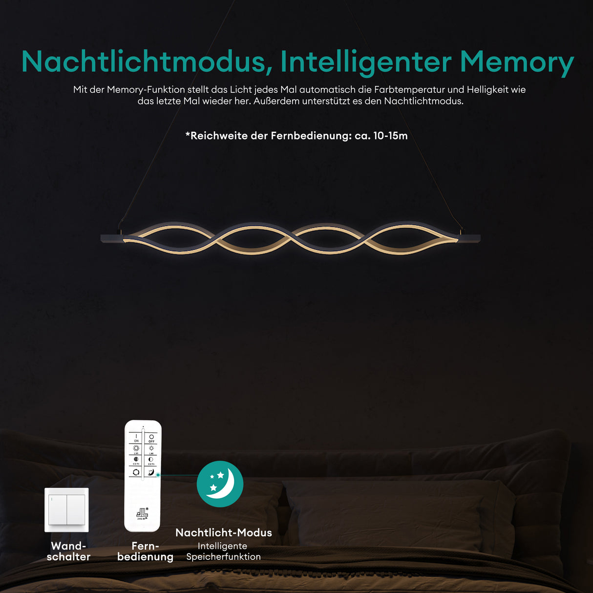 glasvilla Lampadario a Sospensione 60W, 106CM, Lampada da Soffitto a Sospensione Dimmerabile con Telecomando 3000K/4000K/6000K e Cavo Regolabile per Camera da Letto e Soggiorno