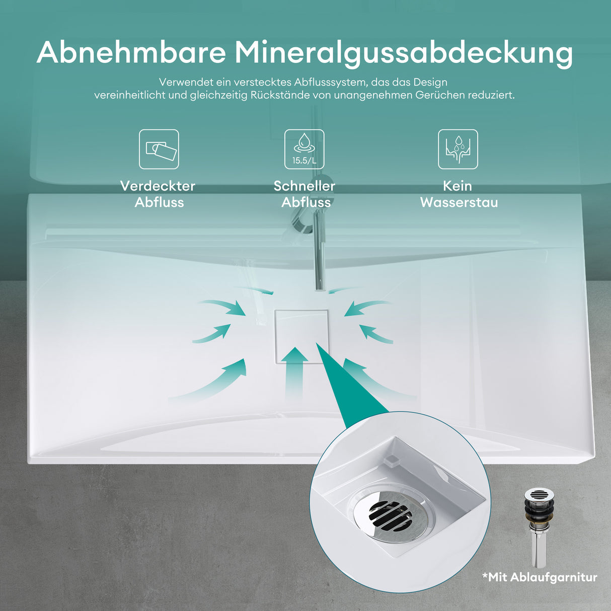 glasvilla Lavabo da Appoggio da Marmo fuso Lavabo Bagno Sospeso Lavandino Bagno Rettangolare Colossum810