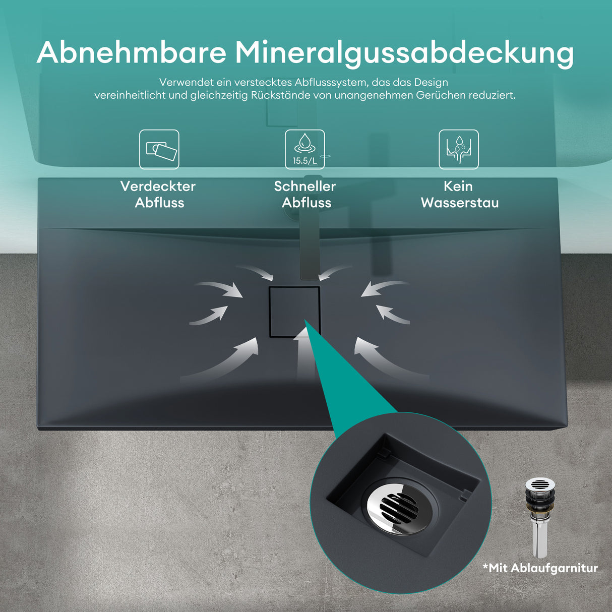 glasvilla Lavabo da Appoggio da Marmo fuso Lavabo Bagno Sospeso Lavandino Bagno Rettangolare Colossum810