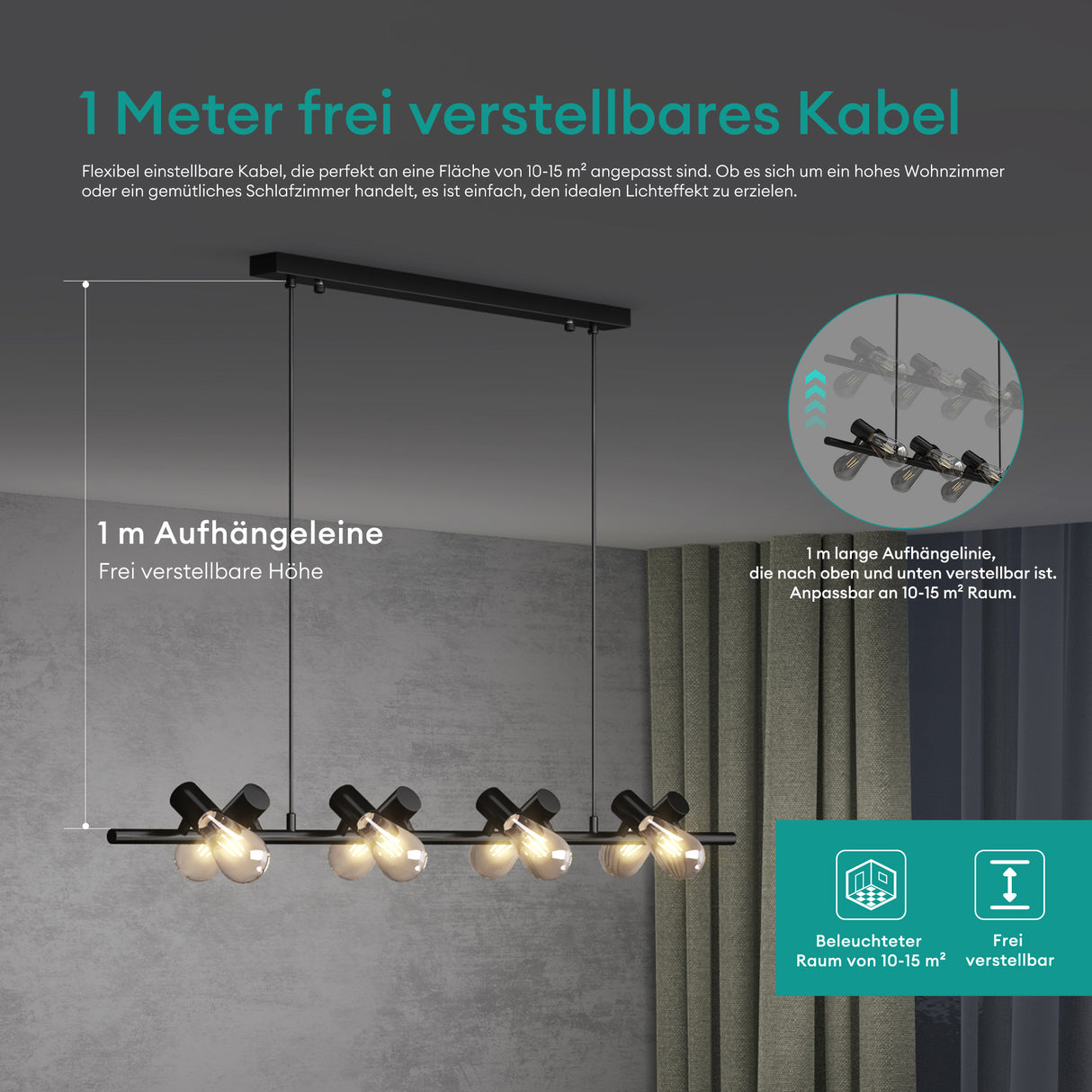 Suspension Glasvilla LED, lampe suspendue réglable avec câble, luminaire suspendu pour salle à manger, salon, chambre à coucher