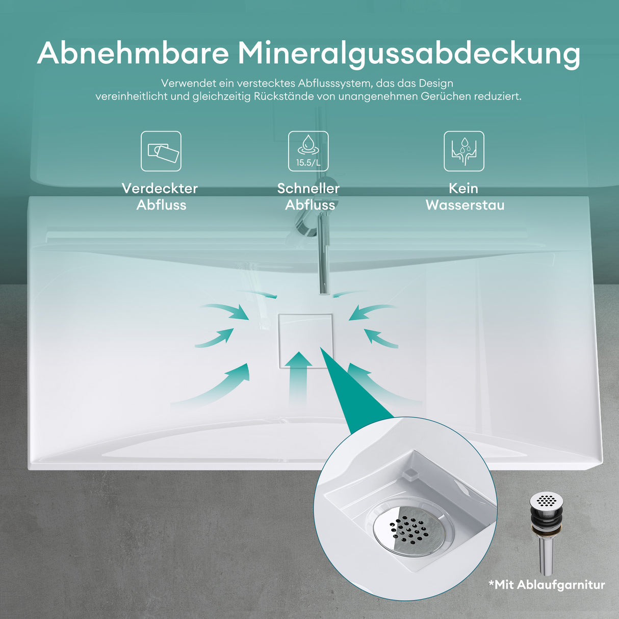 Lavabo Glasvilla, lavabo suspendu, lavabo à poser en matériau minéral moulé, Col810