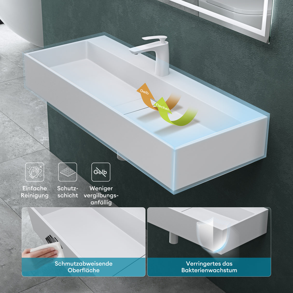 Lavabo Glasvilla Col6028 – Mineralguss con orificio para grifo, diseño y funcionalidad superior