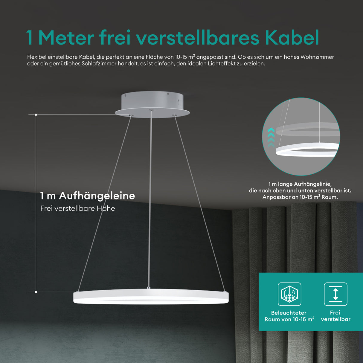 Suspension Glasvilla LED, lampe suspendue réglable avec câble, luminaire suspendu pour salle à manger, salon, chambre à coucher