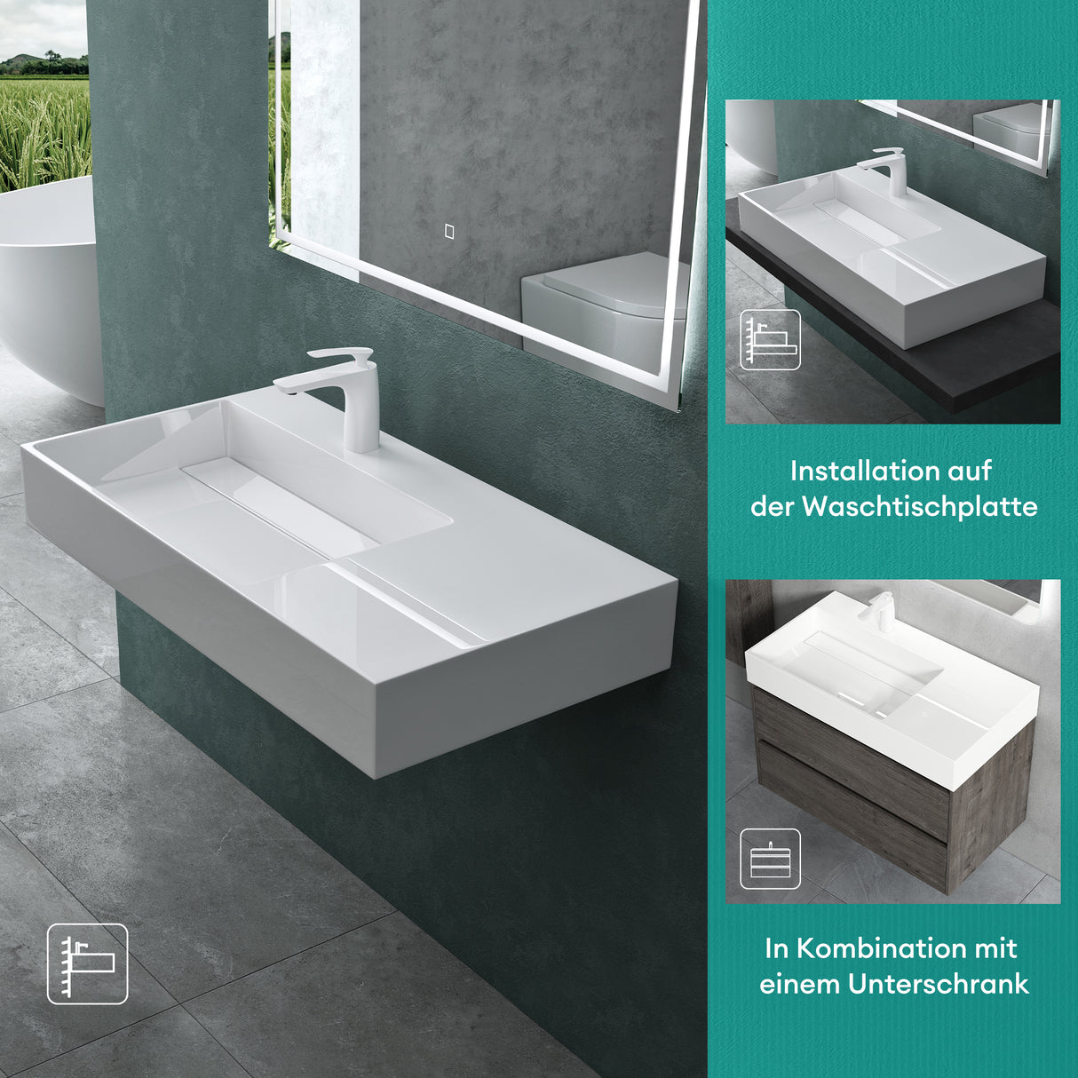 glasvilla Lavabo da Appoggio Lavandino Bagno Sospeso da Marmo Fuso Col12