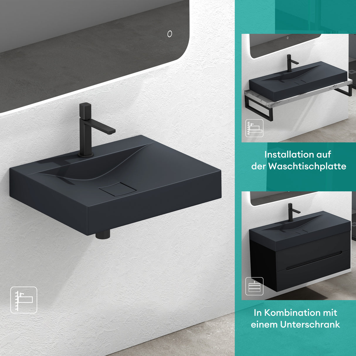 Lavabo Glasvilla Col810 Mineral Cast Rectangular Suspendido o Sobre Encimera