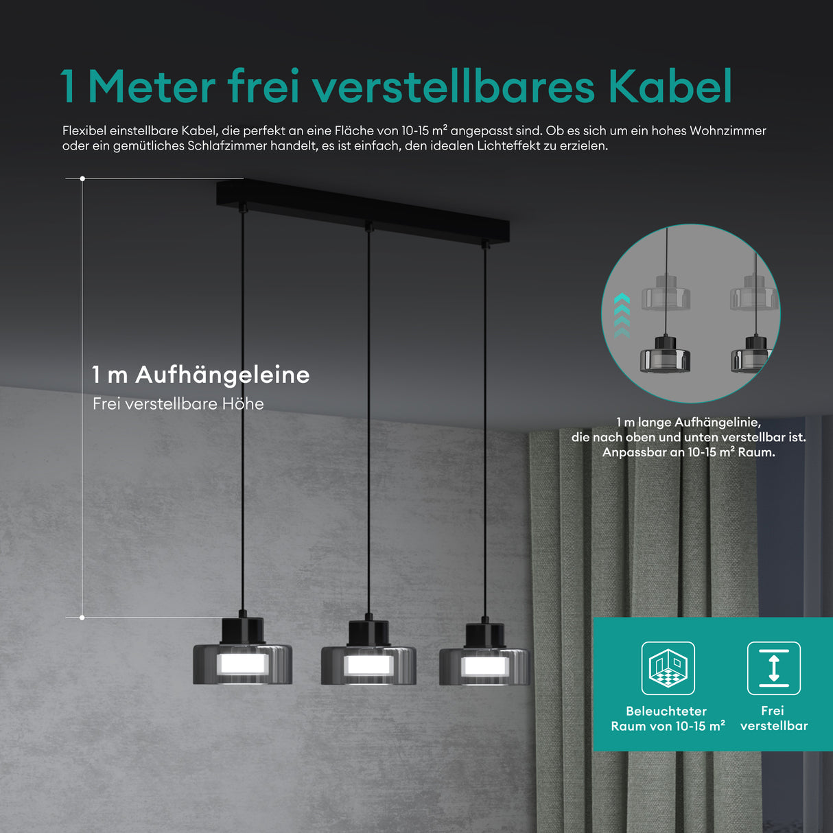 glasvilla Lampadario a Sospensione Temperature di Colore 3000K/4000K/6000K Lampada da Soffitto a Sospensione con Cavo Regolabile per Sala da Pranzo, Camera da Letto e Soggiorno