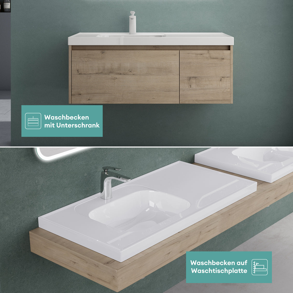 Lavabo encastré Glasvilla blanc brillant, meuble vasque rectangulaire en fonte minérale Col3601