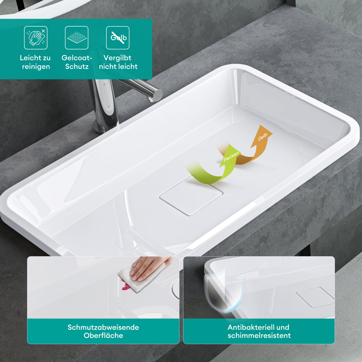 Lavabo Glasvilla, en fonte minérale, lavabo encastré avec couvercle de bonde Col104