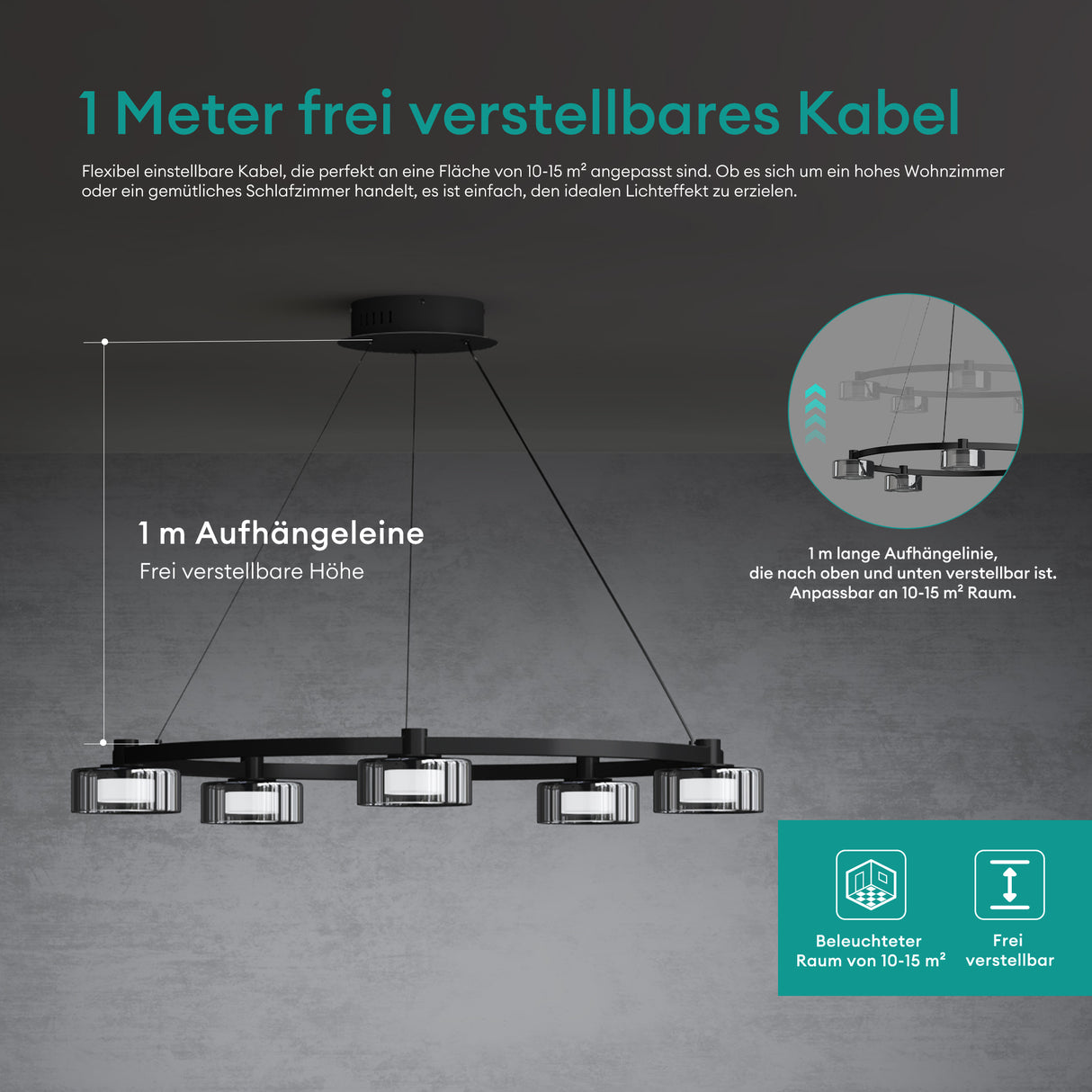 Suspension Glasvilla LED, lampe suspendue réglable avec câble, luminaire suspendu pour salle à manger, salon, chambre à coucher