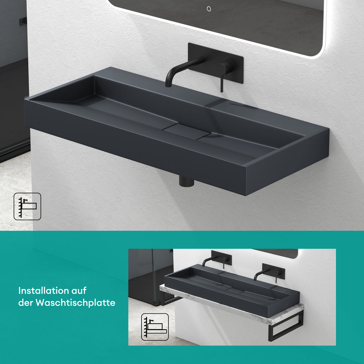 Lavabo Glasvilla Col19 Mineralguss moderno con válvula incluida