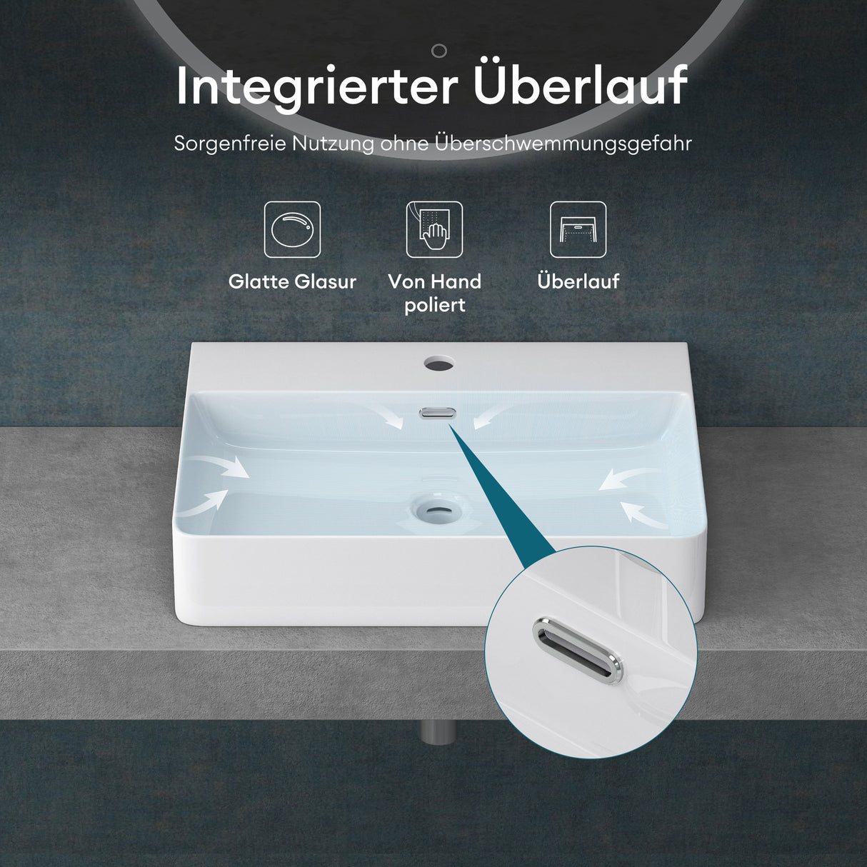 glasvilla Lavabo Lavabo de Encimera Meissen201 Mueble de Baño de Cerámica con Recubrimiento Nano