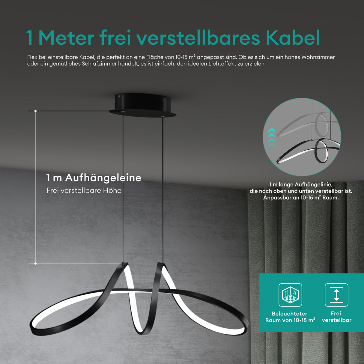 Suspension Glasvilla LED, lampe suspendue réglable avec câble, luminaire suspendu pour salle à manger, salon, chambre à coucher