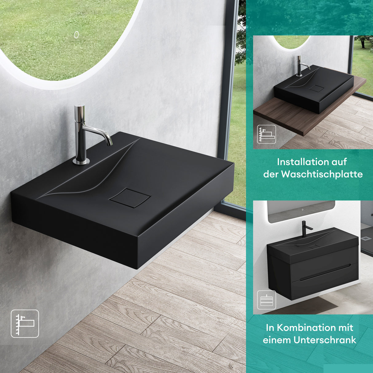 Lavabo Glasvilla Col810 Mineral Cast Rectangular Suspendido o Sobre Encimera