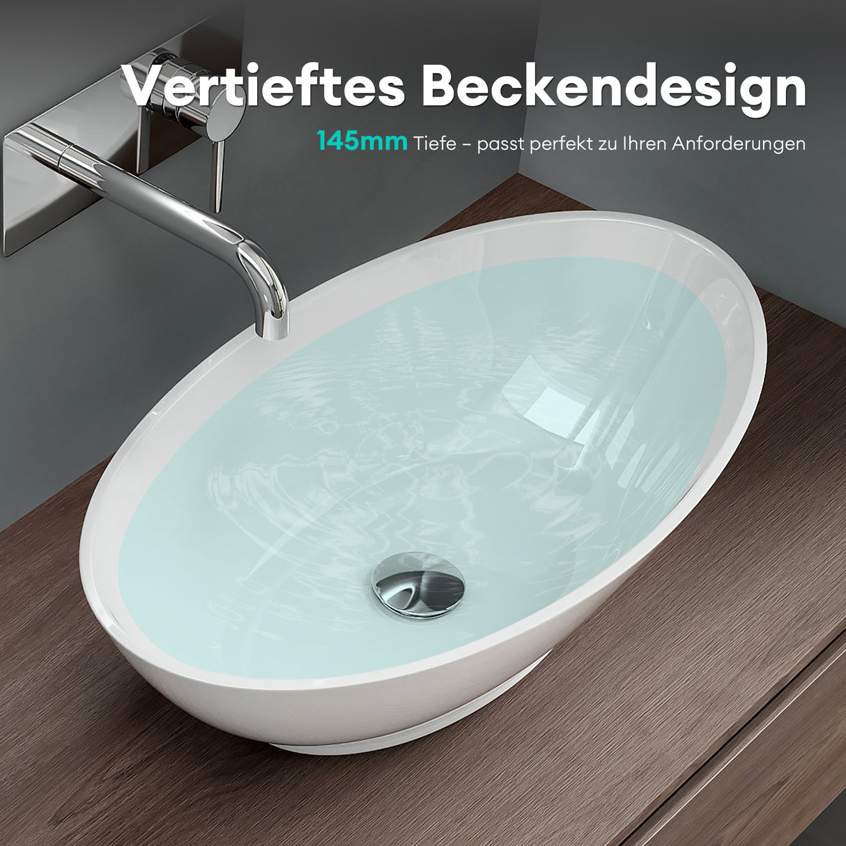 glasvilla Waschbecken Aufsatzwaschbecken Waschschale Waschtisch aus Mineralguss Oval Col807