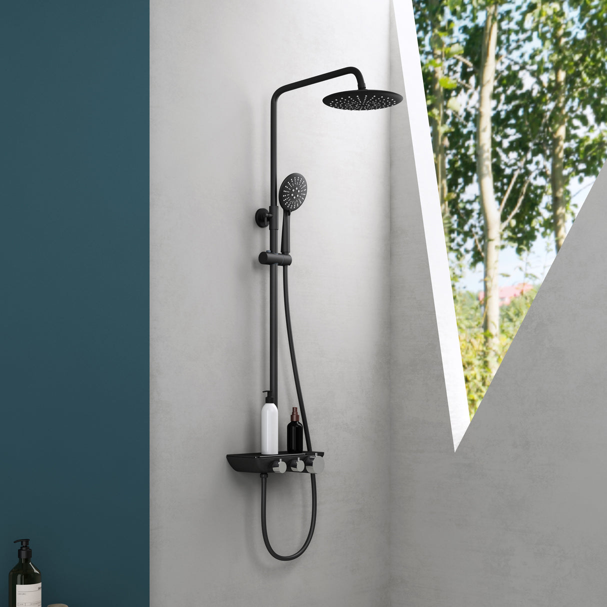 Système de douche Glasvilla avec douchette et pommeau de douche, douche de pluie, kit de fixation murale