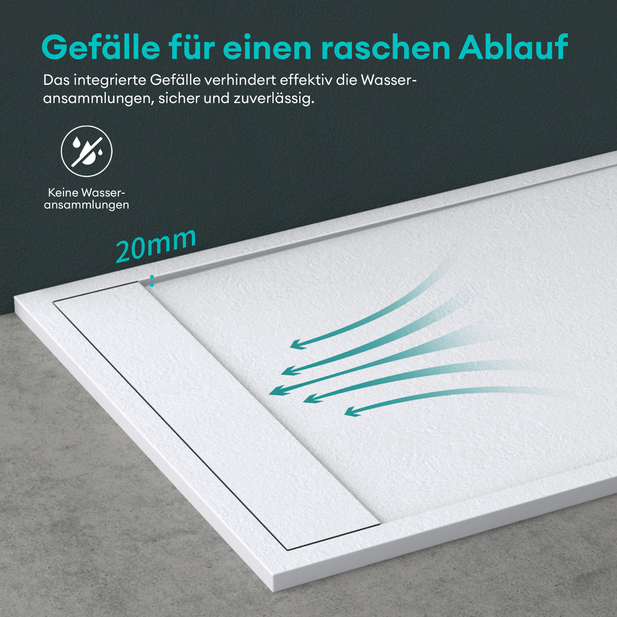 Receveur de douche Glasvilla en matériau minéral moulé, raccords DIN Geoma10