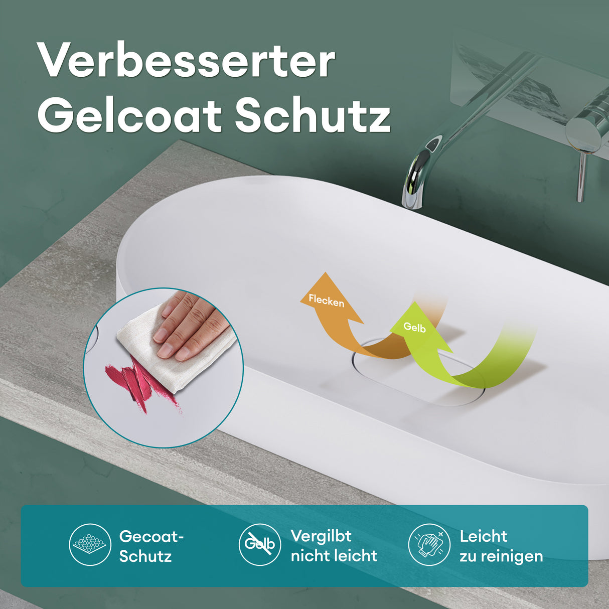 glasvilla lavabo sobre encimera cuenco de mineral compuesto incl. sellado nano Col826