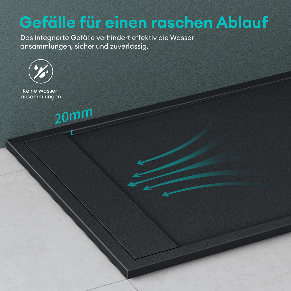 Receveur de douche Glasvilla en matériau minéral moulé, raccords DIN Geoma10