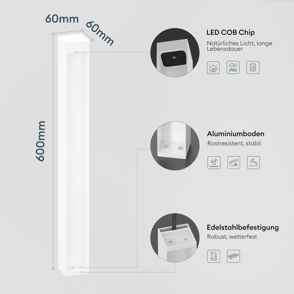 glasvilla Éclairage Extérieur IP65 | Éclairage de Chemin Extérieur | Borne d’Éclairage pour Jardin, Lampadaire de Jardin 3000K | Lampadaire d’Extérieur 5W BaldersLights