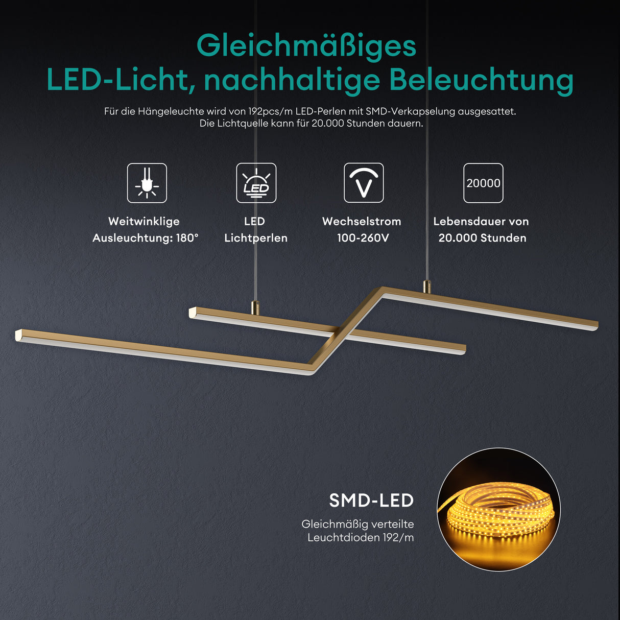 Suspension Glasvilla 105 cm, lampe LED suspendue au design linéaire, 3000K/4000K/6000K, câble réglable, 18 W, idéale pour salle à manger, salon ou chambre.
