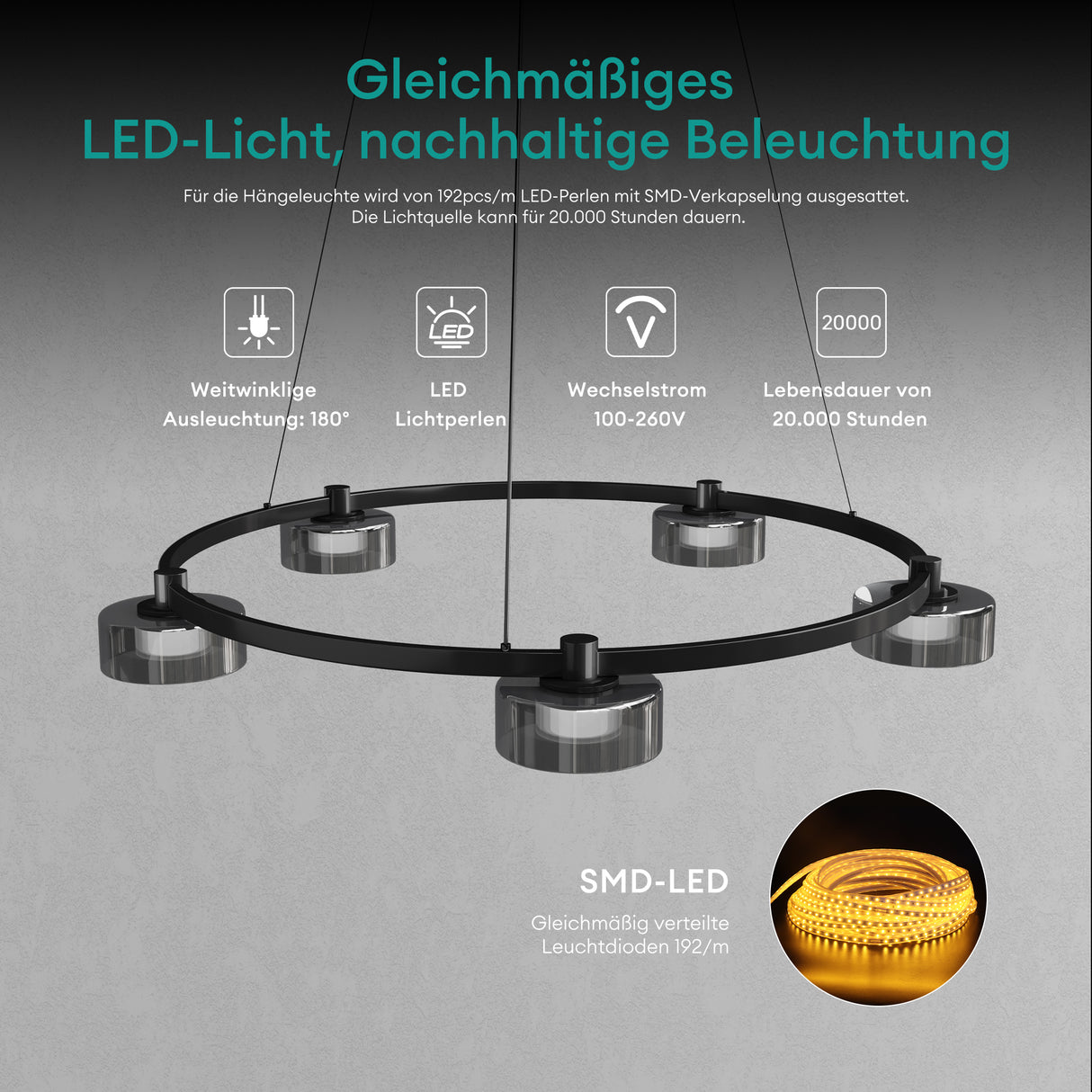 glasvilla Lampadario a Sospensione Temperature di Colore 3000K/4000K/6000K Lampada da Soffitto a Sospensione con Cavo Regolabile per Sala da Pranzo, Camera da Letto e Soggiorno