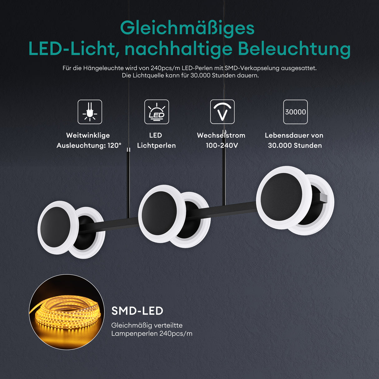 Suspension Glasvilla LED à intensité variable avec télécommande et câble réglable pour salle à manger, salon, chambre à coucher