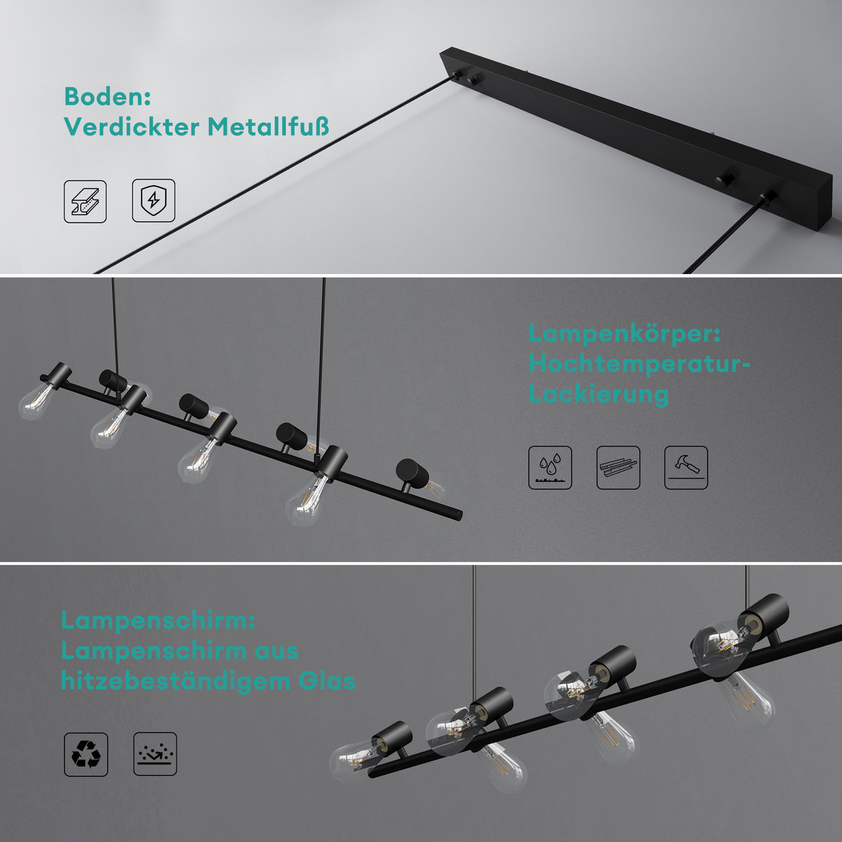 Suspension Glasvilla LED, lampe suspendue réglable avec câble, luminaire suspendu pour salle à manger, salon, chambre à coucher