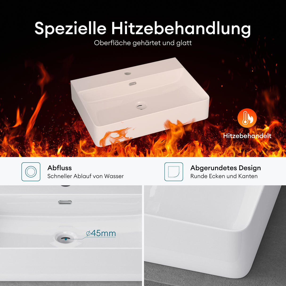 glasvilla Lavabo Lavabo de Encimera Meissen201 Mueble de Baño de Cerámica con Recubrimiento Nano