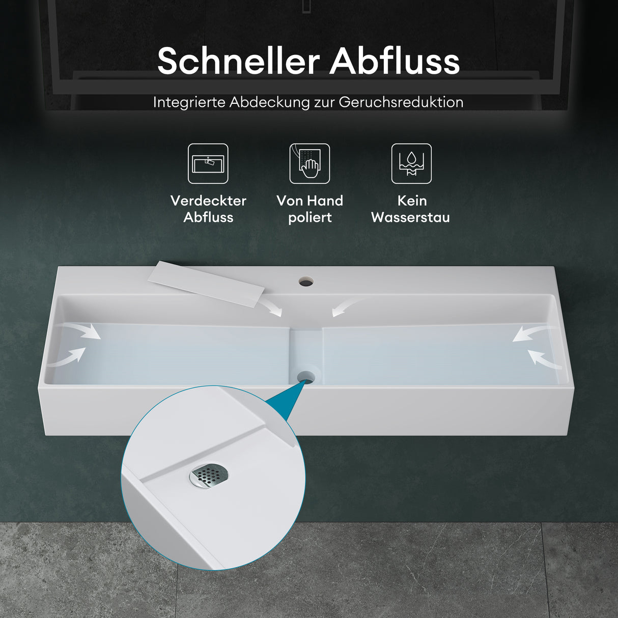 Lavabo Glasvilla Col6028 – Mineralguss con orificio para grifo, diseño y funcionalidad superior