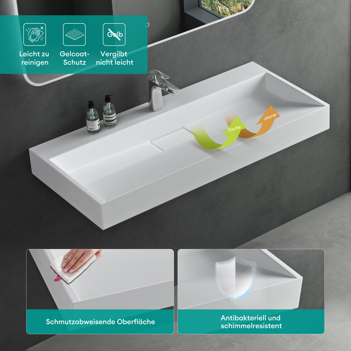 Lavabo Glasvilla Col19 Mineralguss moderno con válvula incluida