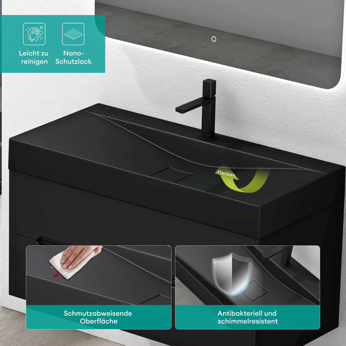 Lavabo Glasvilla, lavabo suspendu, lavabo à poser en matériau minéral moulé, Col810