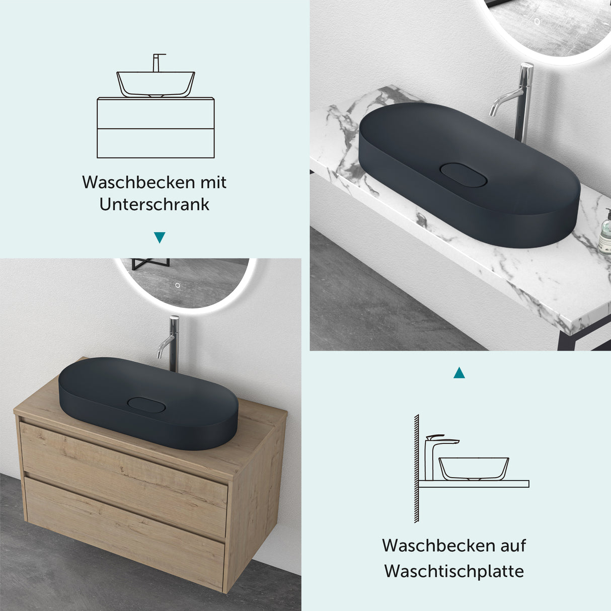 glasvilla lavabo sobre encimera cuenco de mineral compuesto incl. sellado nano Col826