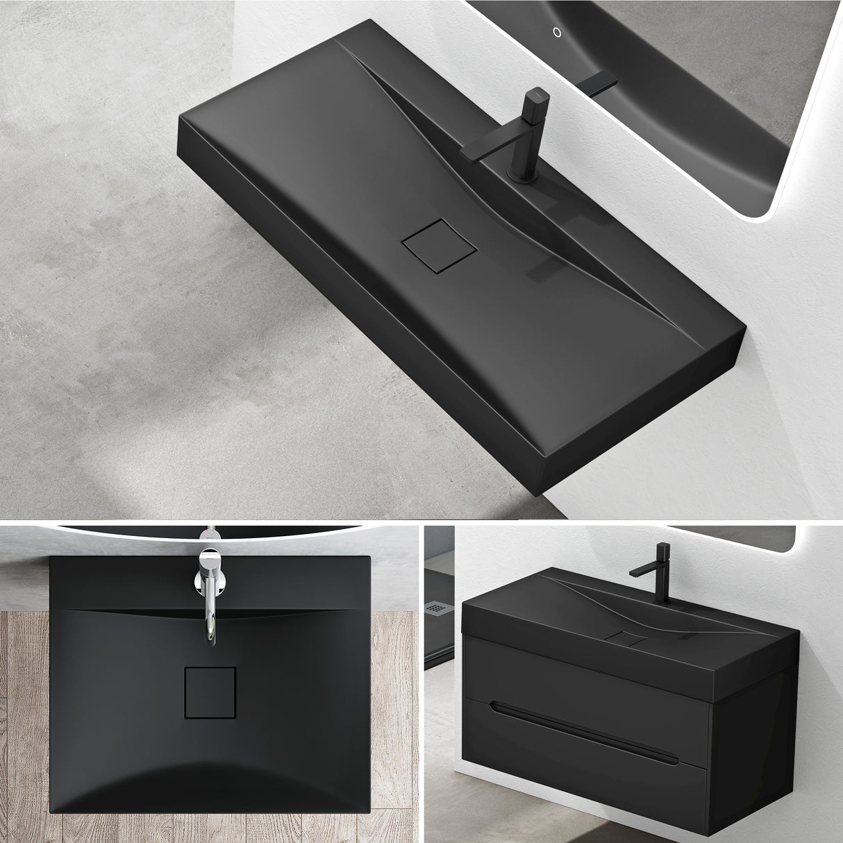 Lavabo Glasvilla, lavabo suspendu, lavabo à poser en matériau minéral moulé, Col810