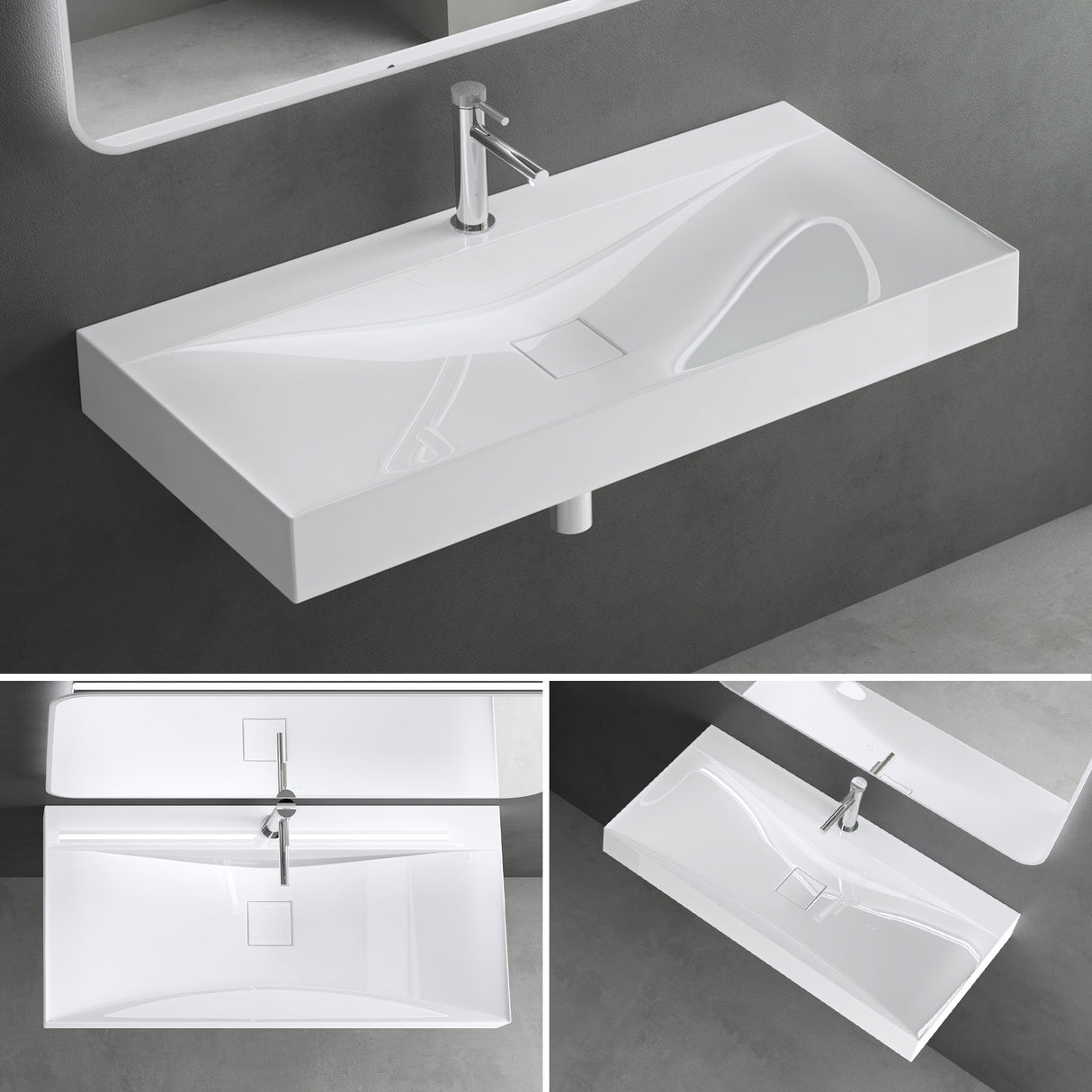 Lavabo Glasvilla, lavabo suspendu, lavabo à poser en matériau minéral moulé, Col810