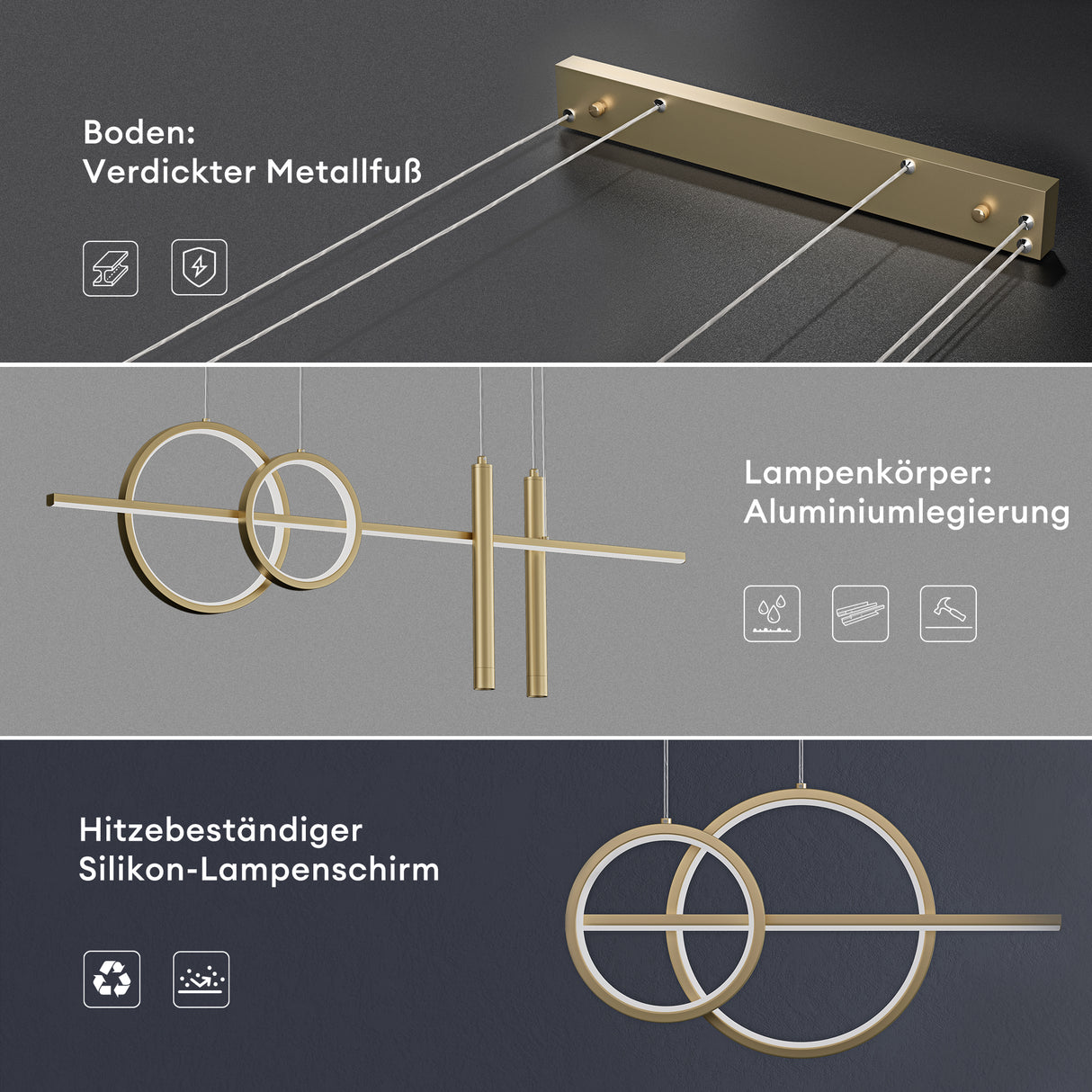 Suspension Glasvilla 100 cm, lampe LED suspendue, design linéaire, 3000K/4000K/6000K, câble réglable, 38W, idéale pour salle à manger, salon ou chambre.