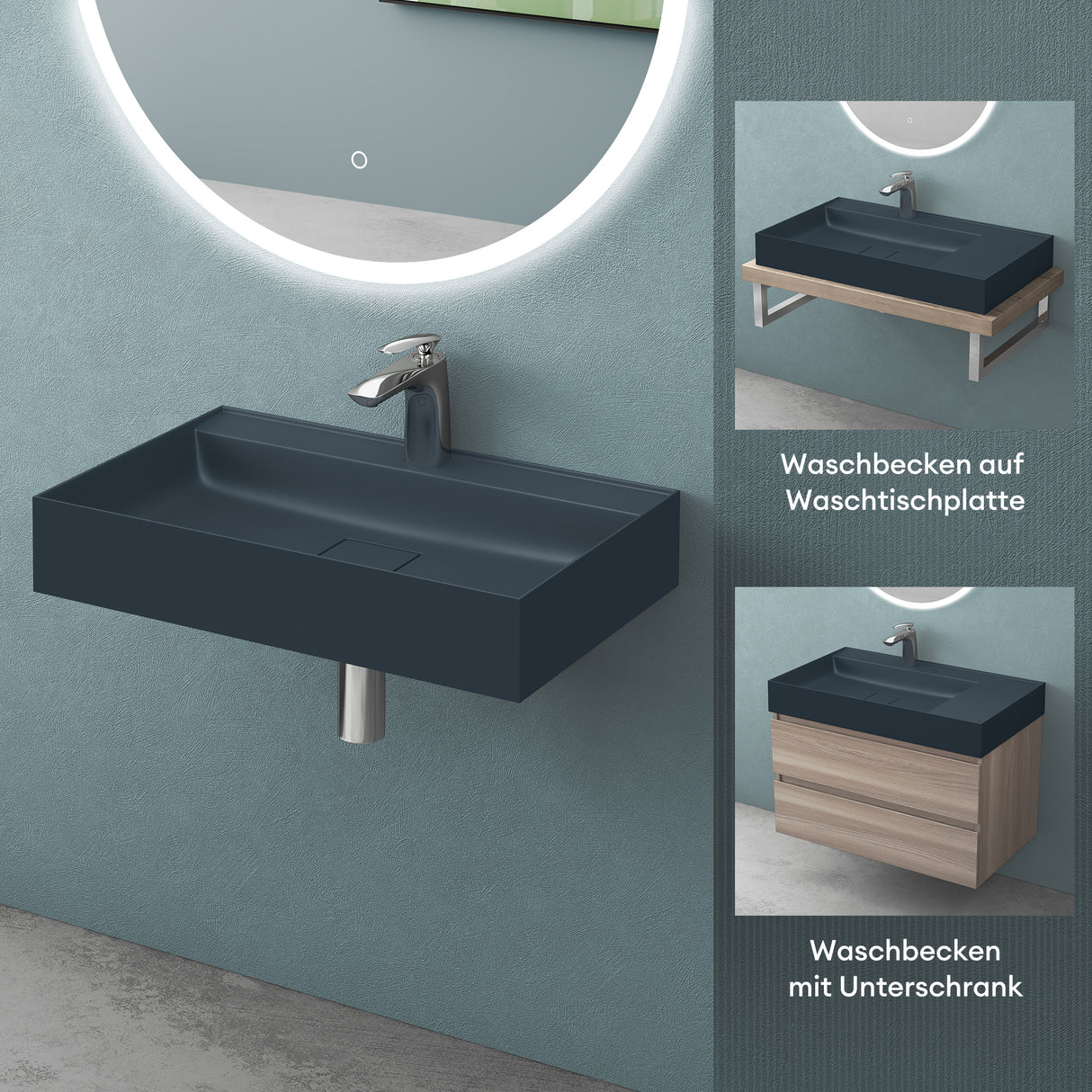 glasvilla Waschbecken Aufsatzwaschbecken Hängewaschbecken Mineralguss Rechteckig Waschplatz Col630