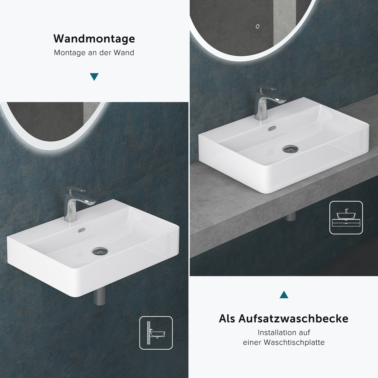 glasvilla Lavabo Lavabo de Encimera Meissen201 Mueble de Baño de Cerámica con Recubrimiento Nano